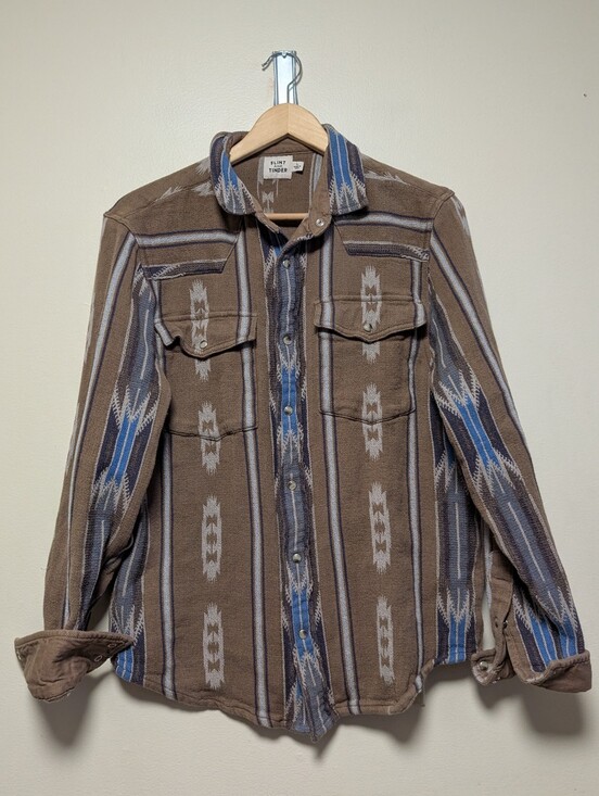 flint and tinder Tops - Flint and Tinder Cotton Jacquard Shirt Jacket Large Western Shacket To